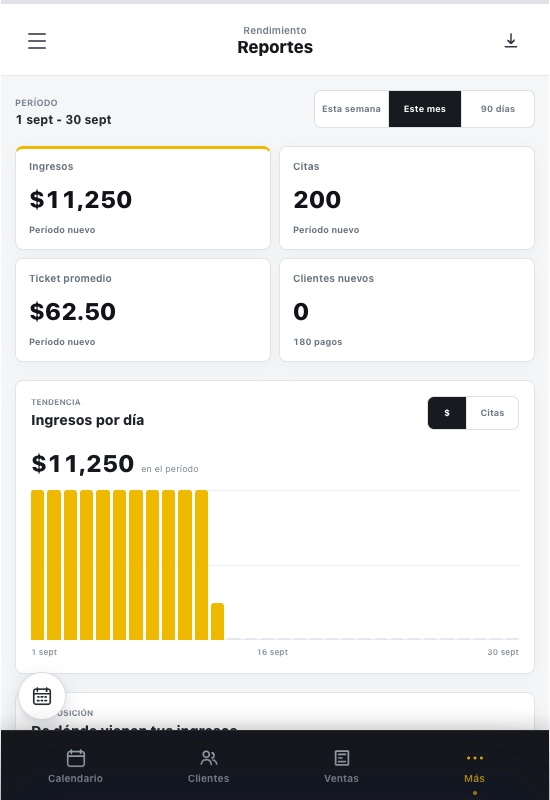 Reportes: pantalla original de GShop Pro, datos ficticios